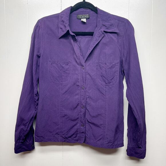Spenser Jeremy 100% Silk Button Down Long Sleeve Purple Shirt Women's Size Small - Picture 1 of 10